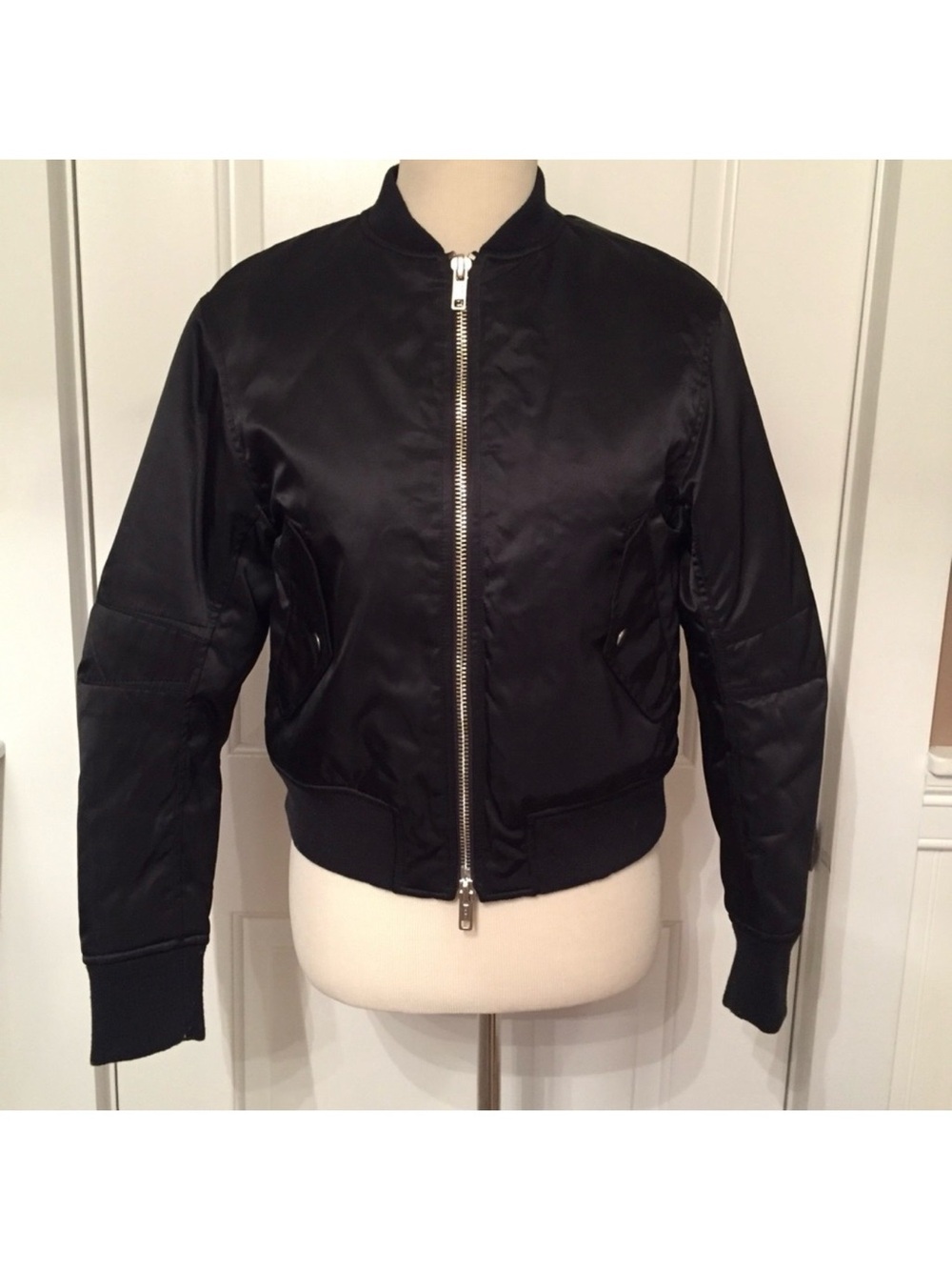 3.1 PHILLIP LIM JACKET BLACK BOMBER CRISSCROSS GROMMET ZIP FRONT COAT SIZE S
